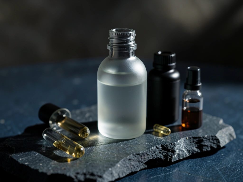 Botanical tincture bottle on limestone
